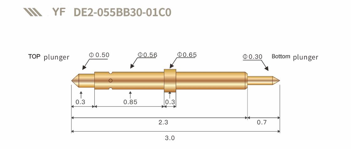 Sonda de ensaio de molas de alta frequência de dupla cabeça revestida de ouro para ensaio de circuitos integrados YF DE2-055BB30-01C0