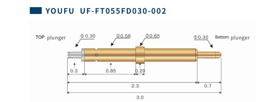 Pin de contato de molas para sondas de ensaio de cabeça dupla para ensaios de circuitos integrados YOUFU UF-FTO55FD030-002
