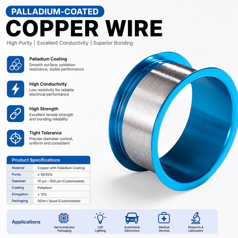 Fio de Cobre Pd Monocristalino de Baixa Resistividade de 0,06 mm para Fio de Componente Semicondutor Industrial de Carga Pesada